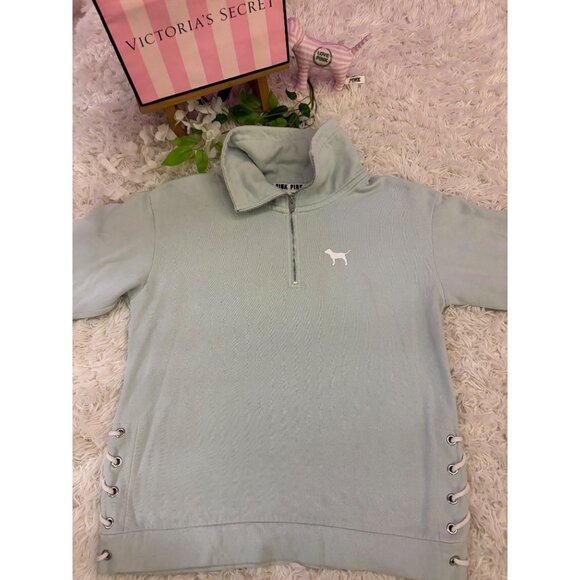 Victorias Secret Pink Quarter-Zip Pullover Sweatshirt Size S Teal - Picture 16 of 16